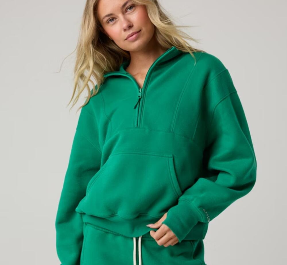 Offline by Aerie Cloud Fleece Quarter Zip Sweatshirt Green Medium